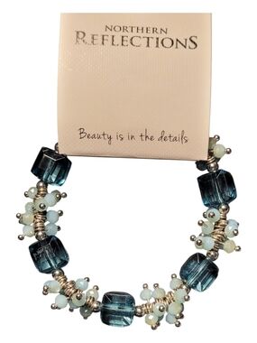 Teal Cube, Mint & Crystal Cluster Magnet-clasp Bracelet